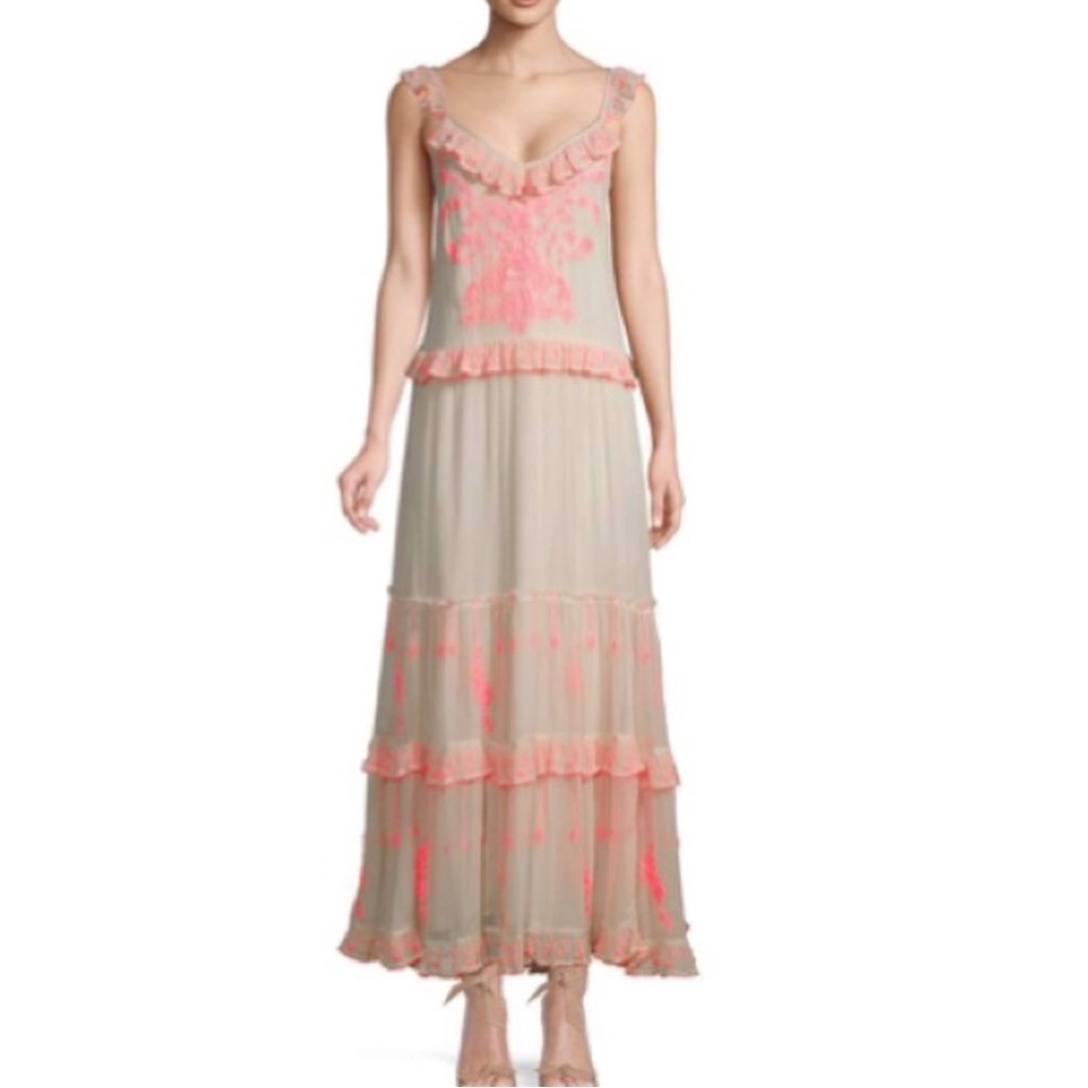 Free People Embroidered Maxi Dress Boho Ruffle Floral Size S - Picture 5 of 15